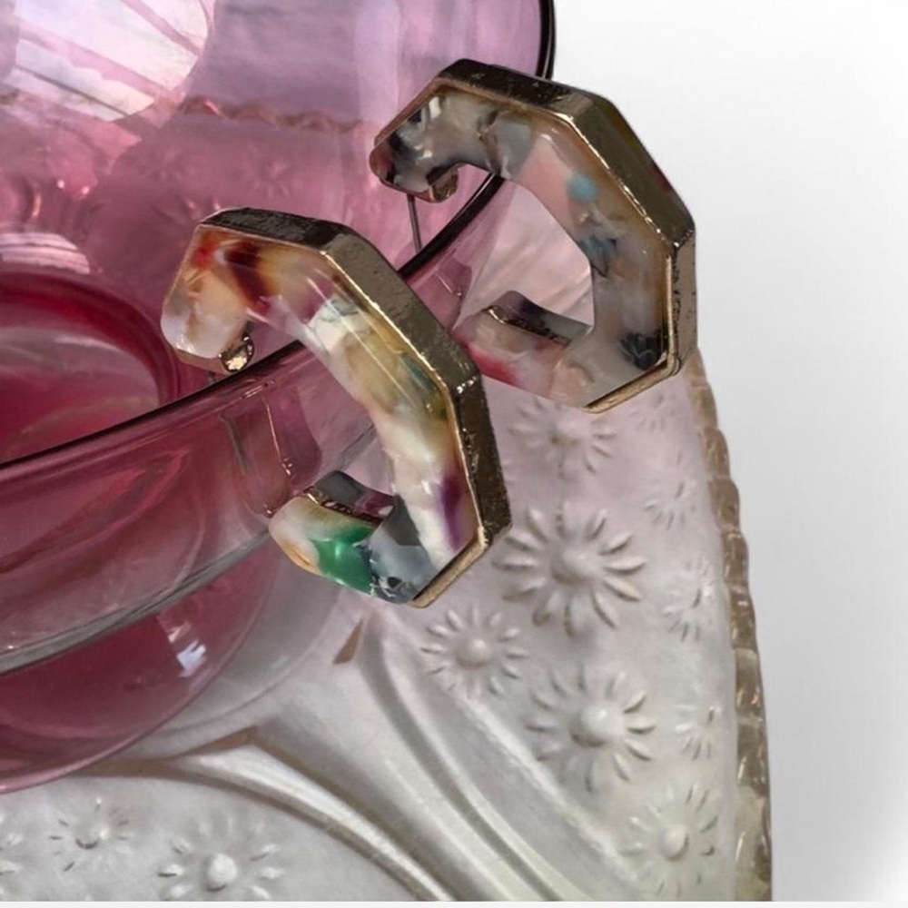 Hexagon Lucite Hoop Earrings - Picture 5 of 5
